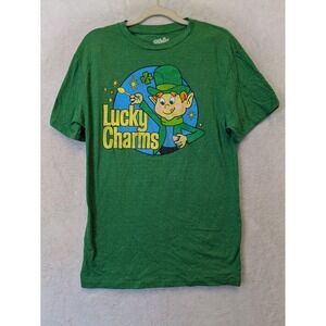 Tee Luv Lucky Charms Cereal Leprechaun Graphic T-Shirt Mens Medium Heather Green
